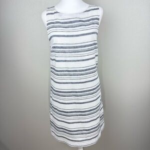 BeachLunchLounge Collection Alina White Linen Striped Shift Dress Women's Medium